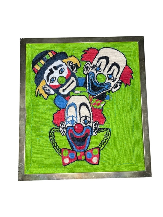 Other - Vintage Clown Trio needle point Wall Art - Bright Lime Background